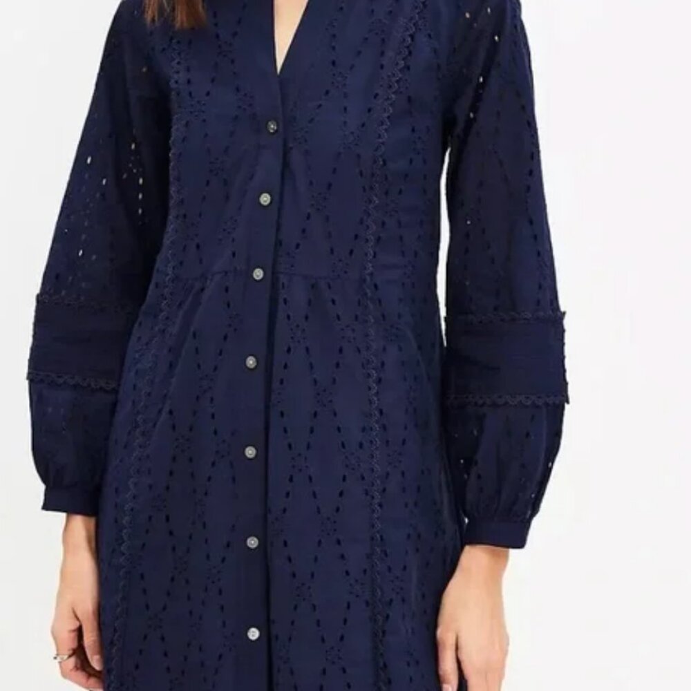 Loft Eyelet Lace Trim Swing Dress XS New With Tags